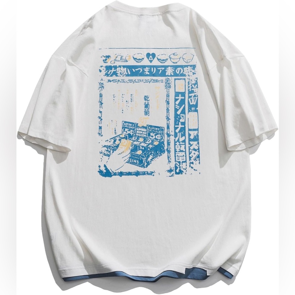 NWT Aelfric Eden White Tee with Blue Japanese Graphic